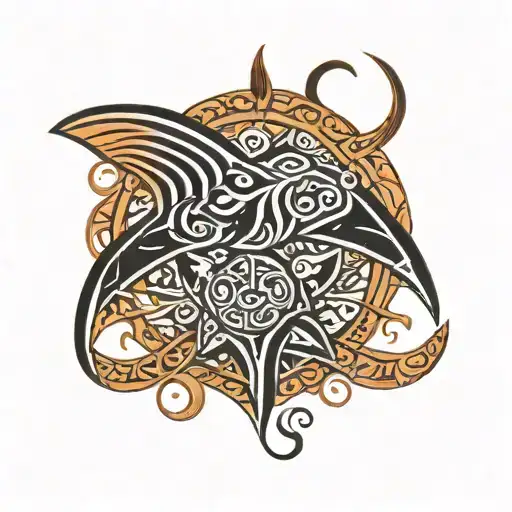 Black Tattoo Of Arms From The Shoulder To Below The Elbow Maori Style With A Manta Ray