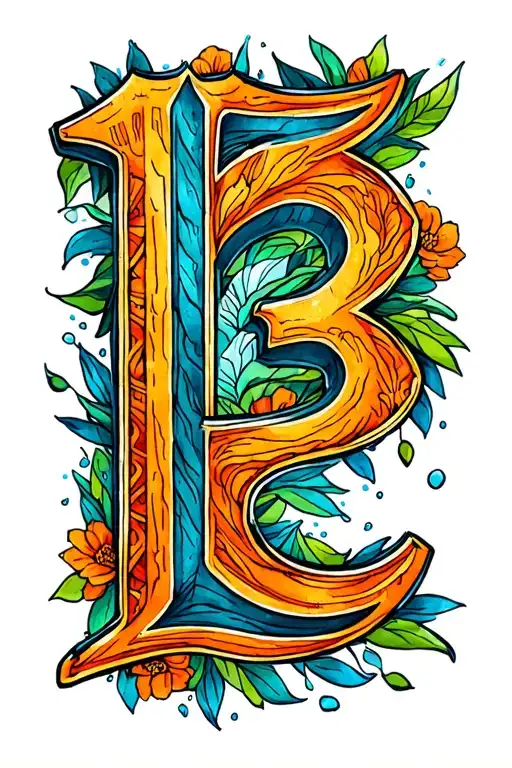 Thin Line Water Color Green Blue Orange Number 13