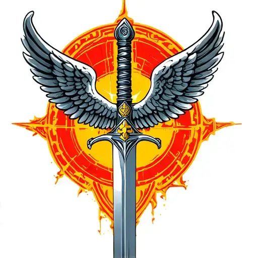 Saint Michael Wings And Sword In Circuit Desing In The Back