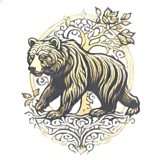 Tree Of Life Tattoo Forming A Bear's Head With The Wind By Integrating A Fleur-de-lis