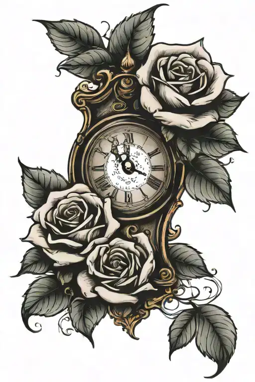 Clock And Roses Intertwined