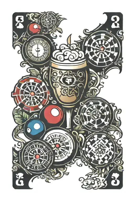 Darts Beer Dominos Playing Cards Microphone Pool Balls Intertwined