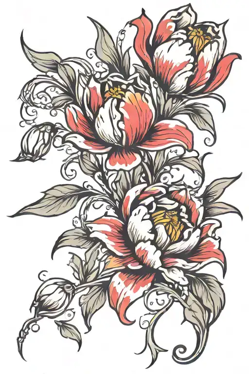 Tulips With Thorns Vines From Shoulder To Neck