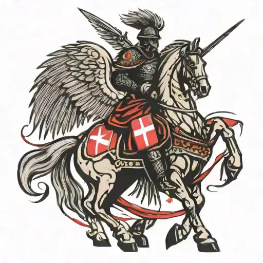 Polish Winged Hussar With Polish Flag