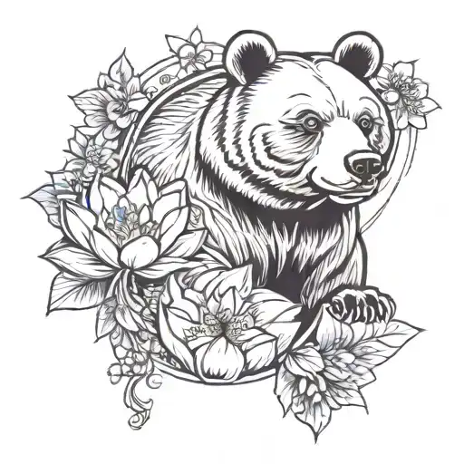 Japanese Bear And Lotus Blossom