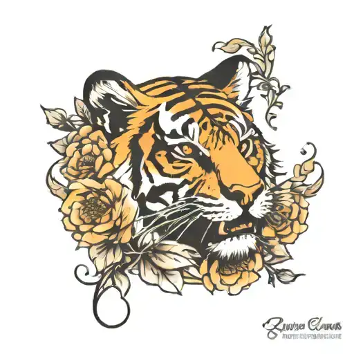 Tiger With Flowers