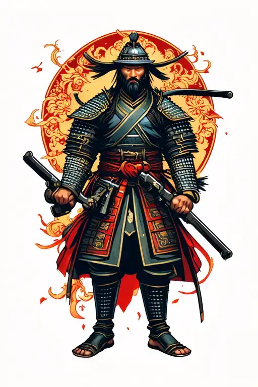Samurai Warrior Holding Guns