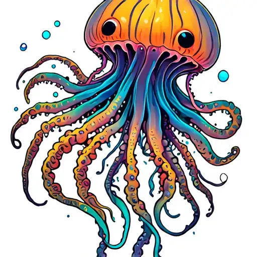 Neon Jellyfish Floating With Long Tentacles