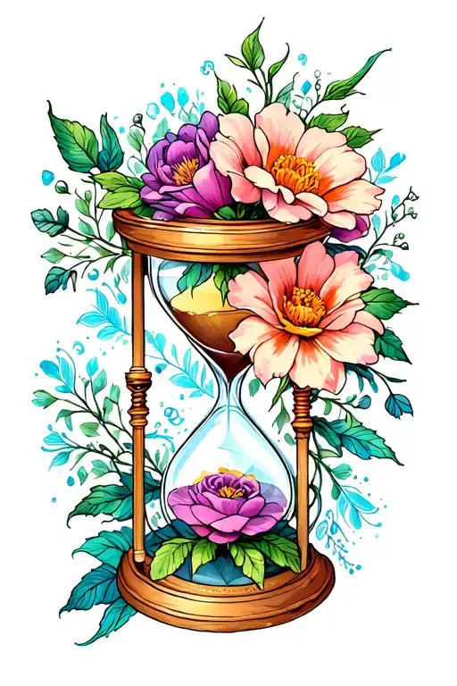 Hourglass And Flower Surrounded