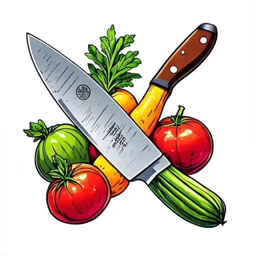 Chef Knife Outline Filled With Fruits And Vegetables Inside