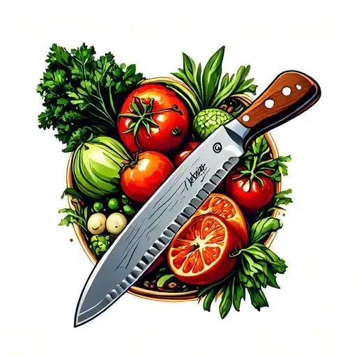 Chef Knife Outline Filled With Fruits And Vegetables Inside