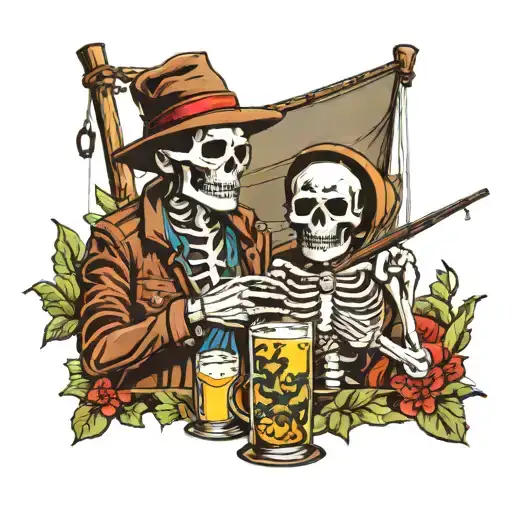 Skeleton Drinking Highlife While Fishing Boat
