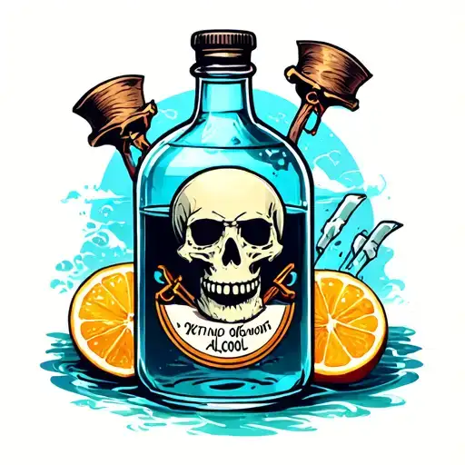 Pirate Style Bottle With Liquid Inside With Label Skull With Alcohol Lettering Is Not Cool