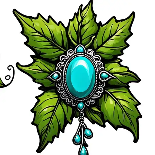 Western Brooch Turquoise Green Leaves And Vines Around It