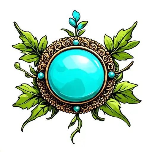 Western Brooch Turquoise Green Leaves And Vines Around It