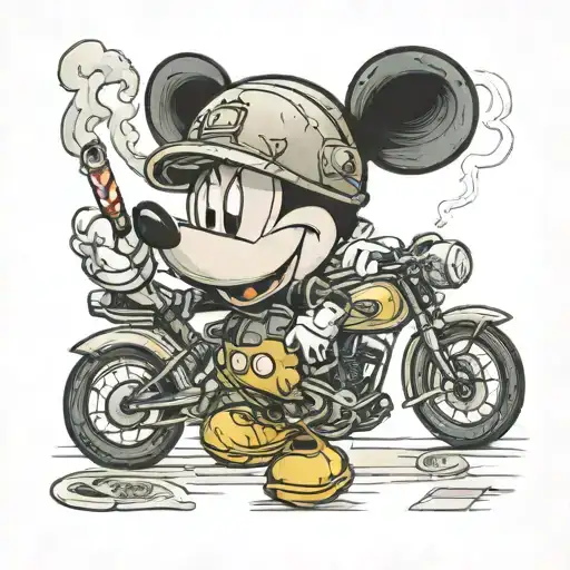 Mickey Mouse Wearing A Kevlar Helmet With A Cigarette In His Mouth