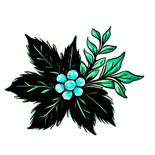 Western Brooch Turquoise Dark Green Leaves With Small Flowers Around