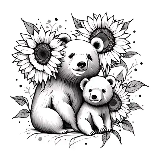 Sunflower Mama Bear And Baby Bear