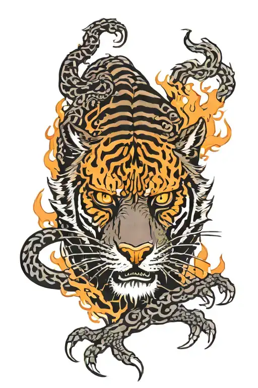 Black Tiger With Demon Head And Flames