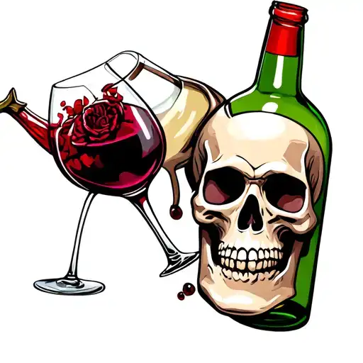 Bottle Head Of Skull With Wine