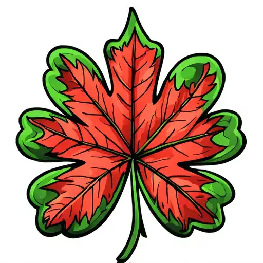 Shamrock Outline In Green And A Maple Leaf Outline In Red