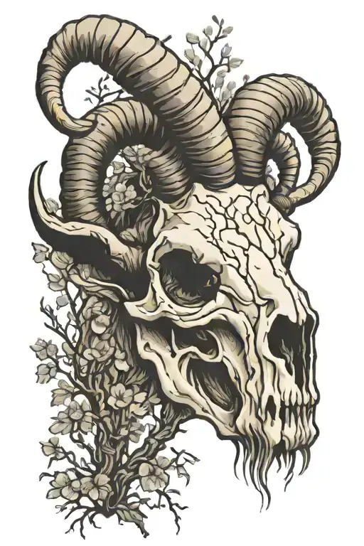 Aries Ram Skull With Willow Trees Looking Through Lens