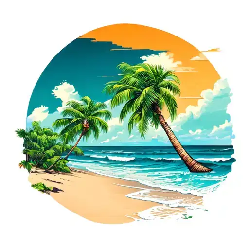 Beach Scene With Palm Trees