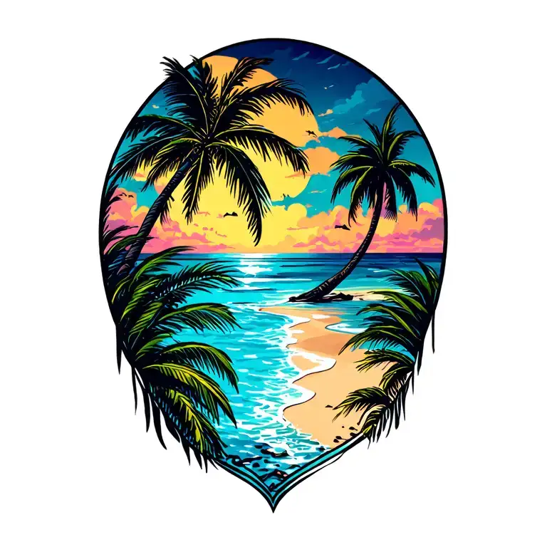 Beach Scene With Palm Trees