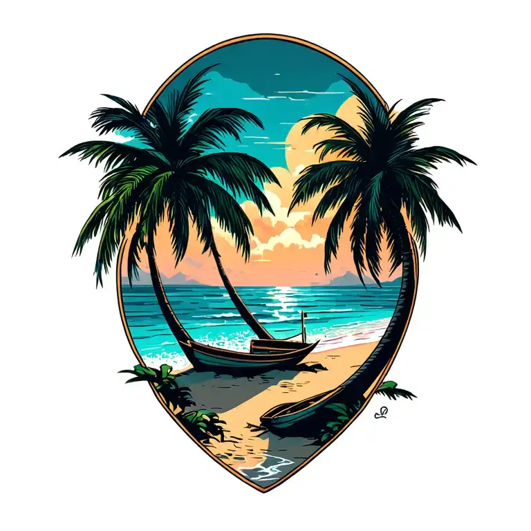 Beach Scene With Palm Trees Faded At Sides