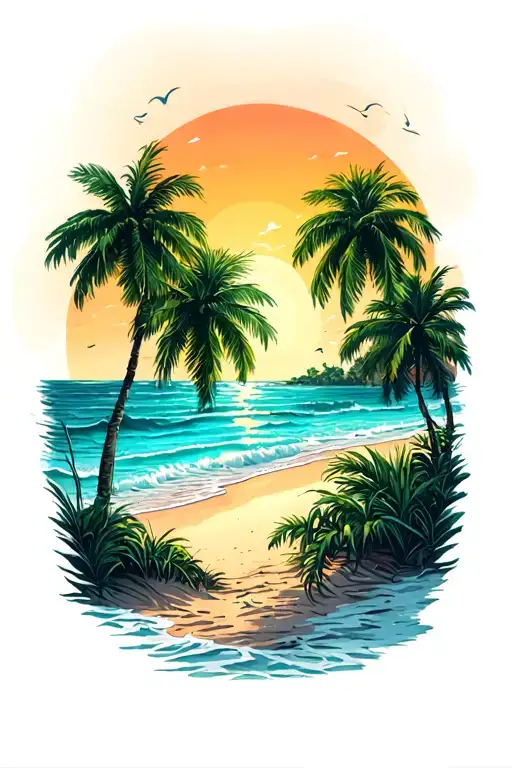 Beach Scene With Palm Trees Faded At Sides