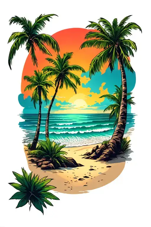 Beach Scene With Palm Trees Faded At Sides