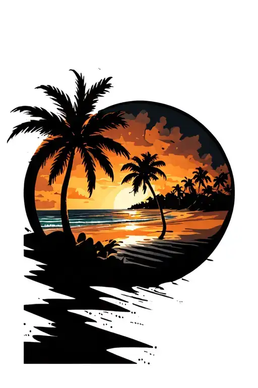 Beach Scene With Palm Trees Distressed At Sides