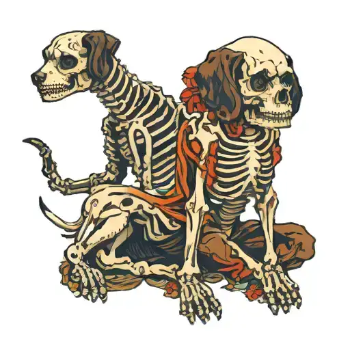 Person And Dog Skeleton Together