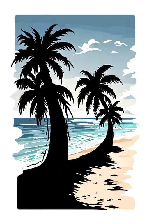 Beach Scene With Palm Trees Distressed At Sides