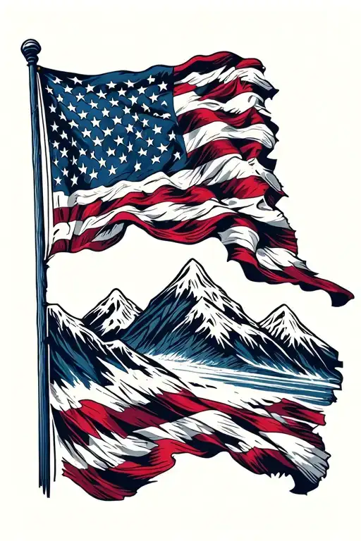 American Flag Distressed Waving Usa Flag With Mountains