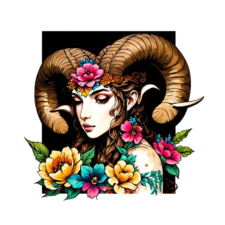 Aries With Flower Intertwined