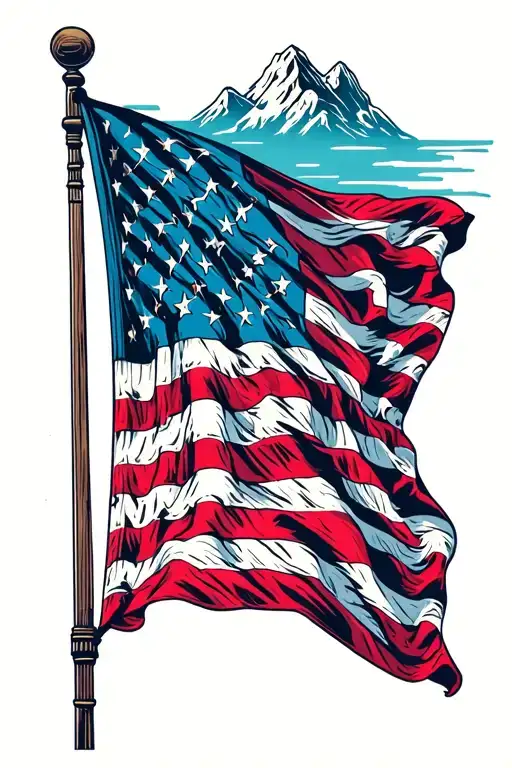 American Flag Distressed Waving Usa Flag With Mountains