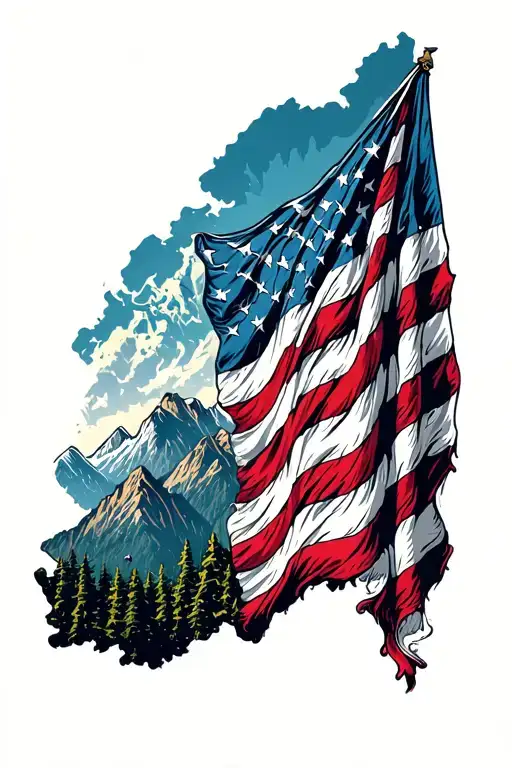 Vertical American Flag Distressed Usa Flag With Mountains