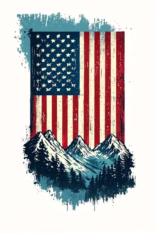 Vertical American Flag Distressed Usa Flag With Mountains