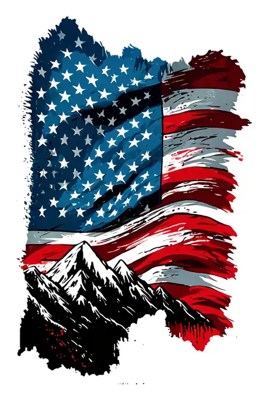 Vertical American Flag Distressed Usa Flag With Mountains