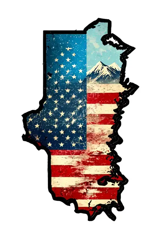 Vertical American Flag Distressed Usa Flag With Mountains At Top