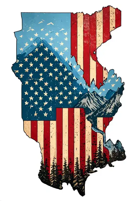 Vertical American Flag Distressed Usa Flag With Mountains At Top
