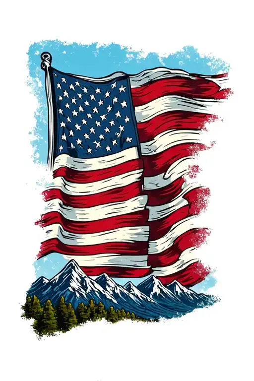 Vertical American Flag Distressed Usa Flag With Mountains At Top