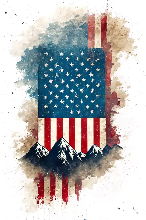 Vertical American Flag Distressed Usa Flag With Mountains At Top