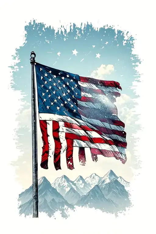 Vertical American Flag Distressed Usa Flag With Mountains At Top