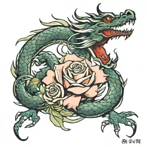Asian Dragon Wrapped Rose Intertwined