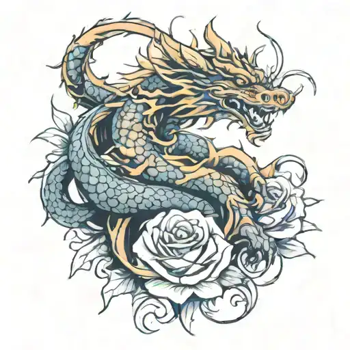 Asian Dragon Wrapped Rose Intertwined Representing The Client's Wife's Dominance