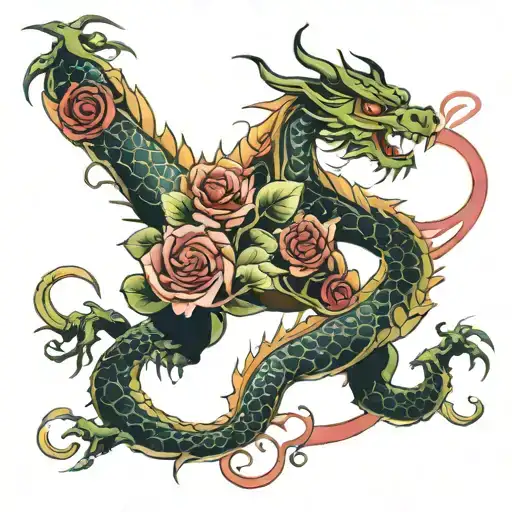 Asian Dragon Wrapped Rose Intertwined Dominance Submission Symbol