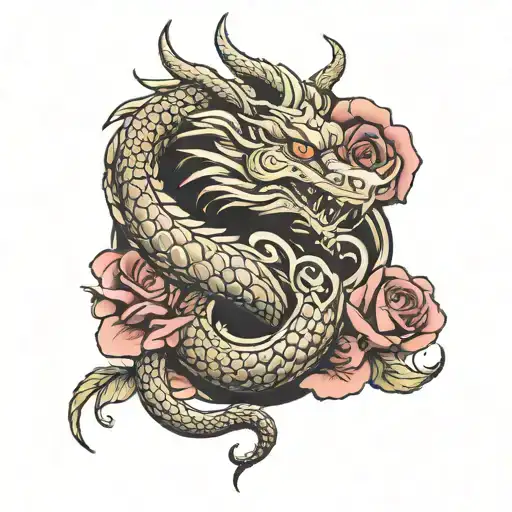 Asian Dragon Wrapped Rose Intertwined Dominance Submission Symbol Slave Collar