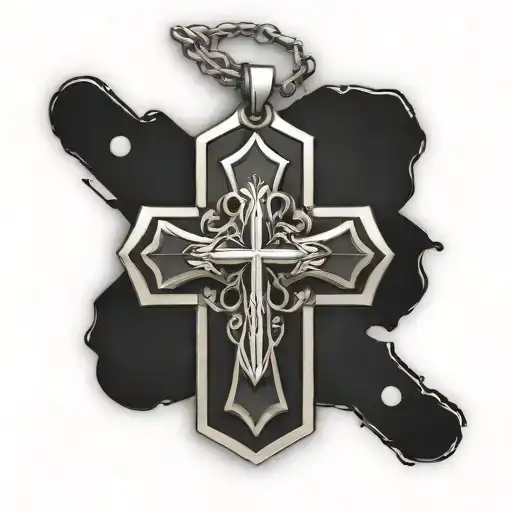 Cross With Dog Tag Wrapped Around It And Air Force Logo In Background